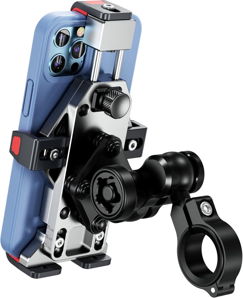 BRCOVAN Anti-Theft Aluminum Alloy Motorcycle Phone Mount with Vibration Dampener & Secure Lock, Adjustable Motorcycle Handlebar Cellphone Holder for Bike Bicycle Scooter ATV, Fit 4.7-7.2'' Smartphone - Image 1